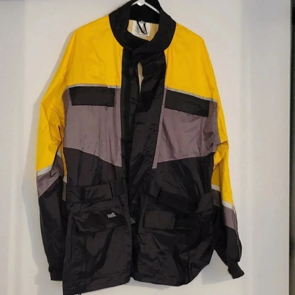 Tourmaster Motorcycle Rain Jacket Mens Yellow Black Lined Vented Sz XL 4 Pockets - Picture 1 of 13